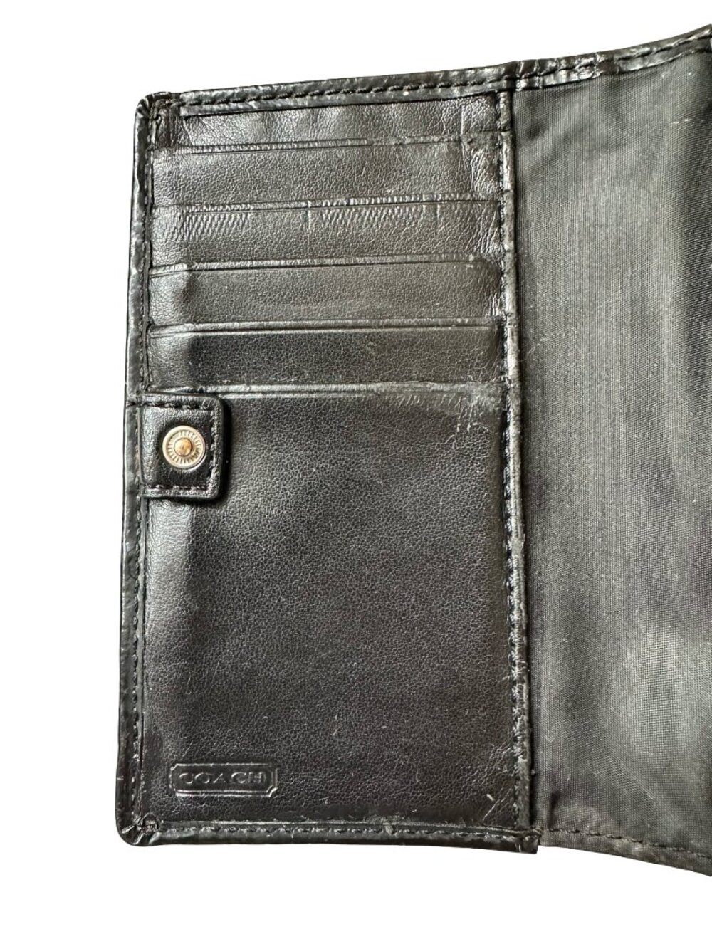 Vintage Coach Signature Jacquard Bifold Wallet Black Gray Leather Trim Preppy - Picture 4 of 13